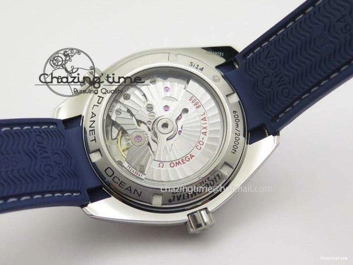 0213 HighPerformance Seamaster Planet Ocean GMT 600M Blue Dial SS On Blue Rubber Strap A 8278